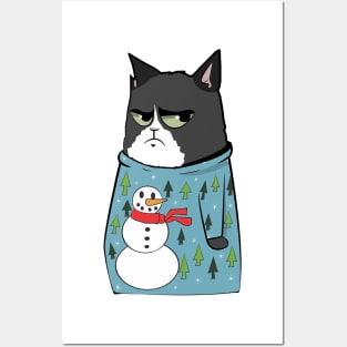 Christmas cat with sweater Posters and Art